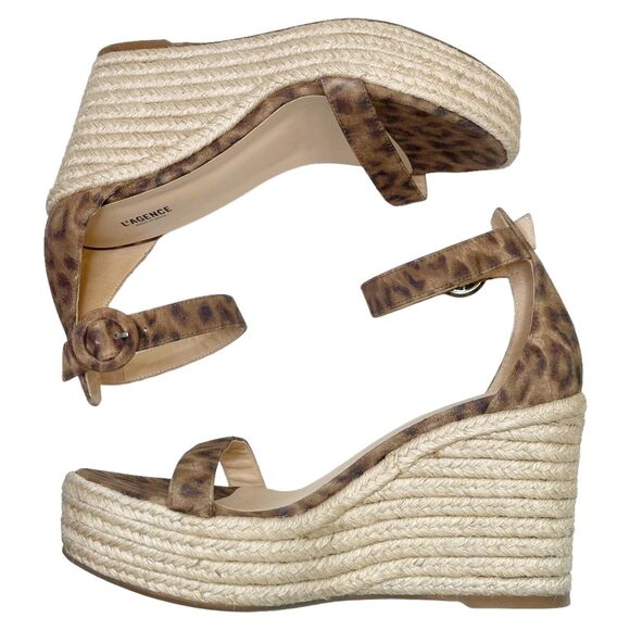L’AGENCE NWT Elysee Wedge Sandals Cheetah Print Size 9 Espadrille Suede Heel - Picture 3 of 10